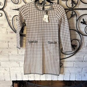 Gray and Pale Pink Houndstooth Dress